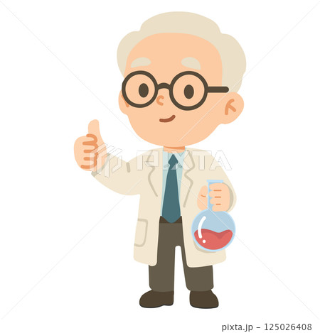 Cartoon Scientist with Beaker and Thumbs Up Cartoon Scientist with Beaker and Thumbs Up 125026408
