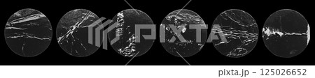 Black old scratched round paper sticker set isolated on black background 125026652
