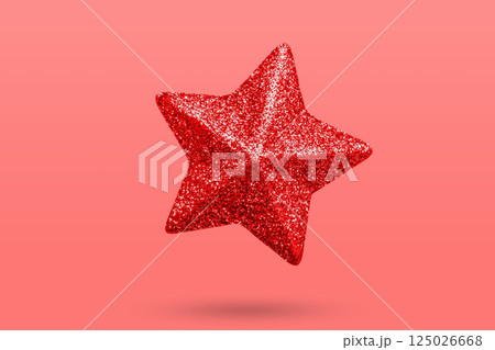red Christmas star glitter sticker isolated on white background 125026668
