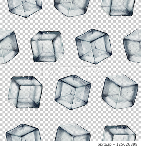 Watercolor Seamless Pattern with Ice Cubes 125026899