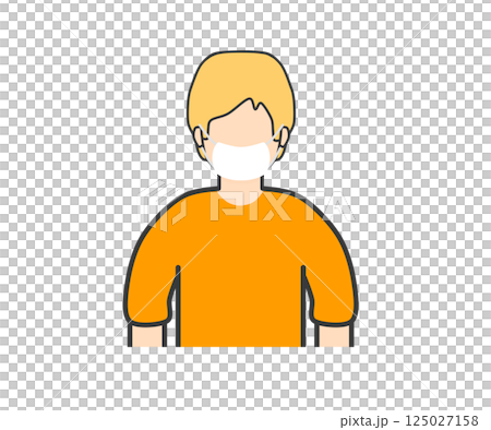 White man in mask_Orange clothes White man in mask_Orange clothes 125027158