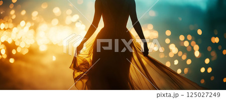 Elegant Silhouette of a Woman in a Flowing Gown...のイラスト素材 [125027249 ...