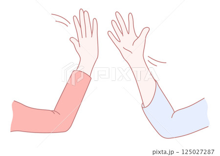 An illustration displaying hands engaging in a highfive, symbolizing celebration and connection 125027287