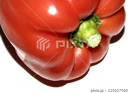 Big Fresh Red Healthy Sweet Pepper Vegetable Close up Cut on White Background, Big Fresh Red Healthy Sweet Pepper Vegetable Close up Cut on White Background, 125027500