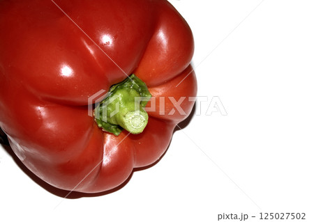 Big Fresh Red Healthy Sweet Pepper Vegetable Close up Cut on White Background, 125027502