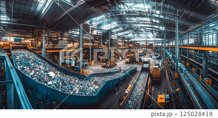 Plastic recycling conveyor system in factory 125028419