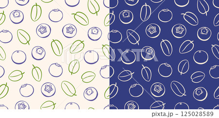 Blueberry Vector Seamless Pattern Set Line Art 125028589