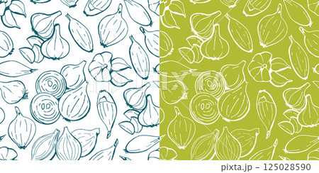 Onion and Garlic Vegetable Seamless Pattern Set 125028590