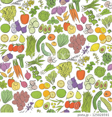 Vegetable and Fruit Seamless Pattern Food Vector 125028591