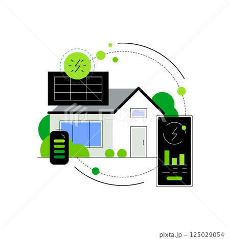 House with solar panel. Modern building. Eco household. Neutral living 125029054