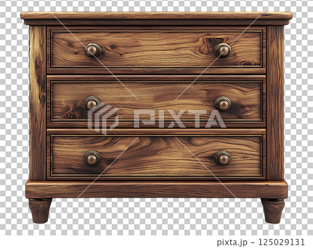 Elegant threedrawer wooden chest, showcasing rich wood grain and classic design.  Perfect for home decor, interior design projects, or representing themes of storage, organization, and heritage. 125029131