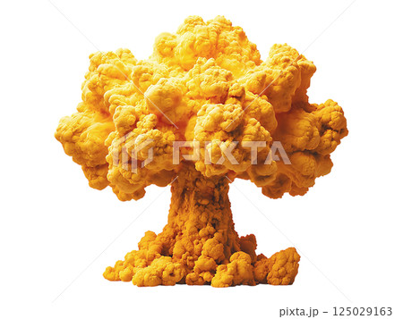 Abstract vibrant yellow cloud formation resembling a tree, perfect for concepts of growth, energy, or even destruction. 125029163