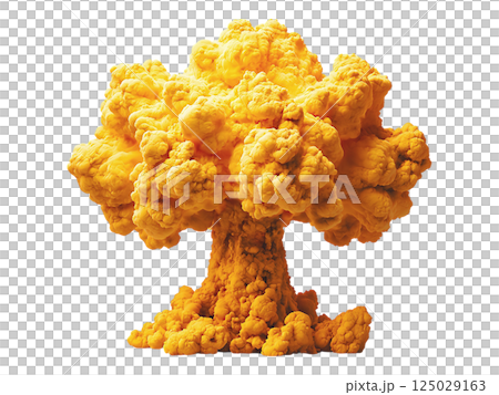 Abstract vibrant yellow cloud formation resembling a tree, perfect for concepts of growth, energy, or even destruction. 125029163