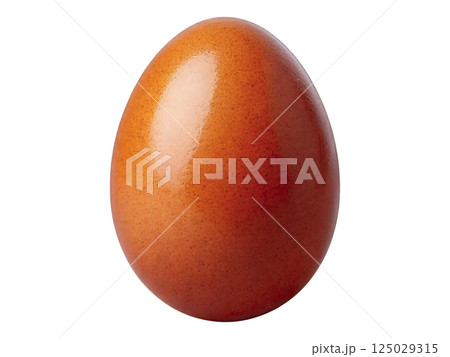 A single, rich brown egg sits on a pristine white background.  Its smooth, subtly textured shell gleams with a natural luster, perfect for showcasing healthy food, Easter themes, or spring concepts. 125029315
