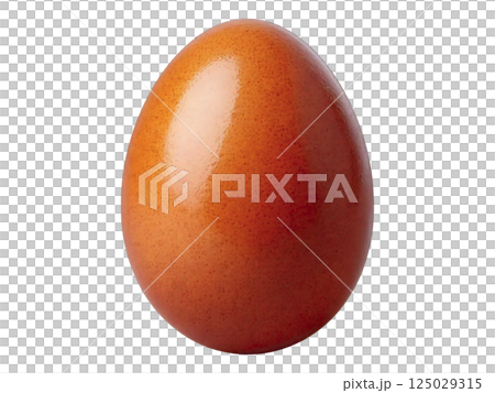 A single, rich brown egg sits on a pristine white background.  Its smooth, subtly textured shell gleams with a natural luster, perfect for showcasing healthy food, Easter themes, or spring concepts. 125029315