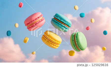 Delicious macarons, floating in the air, Delicious macarons, floating in the air, 125029616
