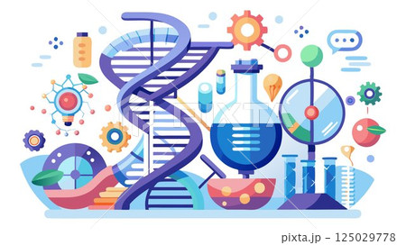 A detailed rendering of a futuristic genetic engineering concept reveals the sophisticated technology and innovative processes involved in precise gene editing and manipulation, offering a captivatin A detailed rendering of a futuristic genetic engineering concept reveals the sophisticated technology and innovative processes involved in precise gene editing and manipulation, offering a captivatin 125029778