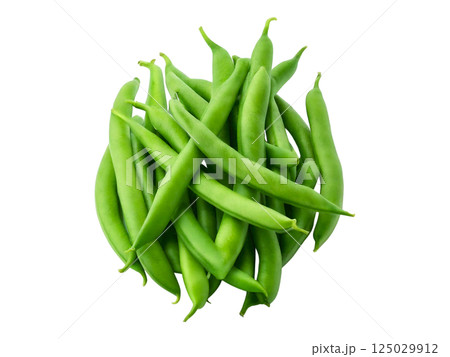 Vibrant green beans, freshly harvested, create a lush pile perfect for healthy recipes or food blogs.  High-resolution image showcasing the texture and color of these nutritious vegetables. 125029912