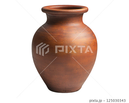 Rustic terracotta vase, handcrafted beauty.  Simple elegance, earthy tones, perfect for home decor, rustic themes, or still life photography. Evokes feelings of tradition and simplicity. 125030343