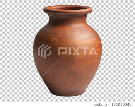 Rustic terracotta vase, handcrafted beauty.  Simple elegance, earthy tones, perfect for home decor, rustic themes, or still life photography. Evokes feelings of tradition and simplicity. 125030343