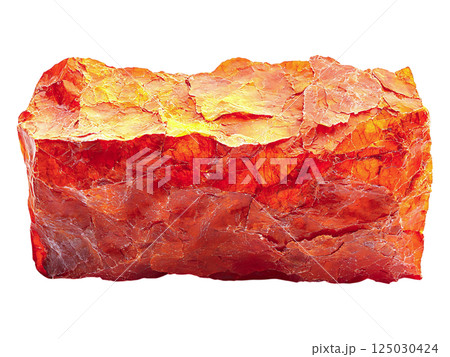 Fiery orange raw gemstone, rich texture, isolated on white.  Perfect for concepts of energy, power, earth, or raw materials. Ideal for geology, mining, or jewelry design projects. 125030424