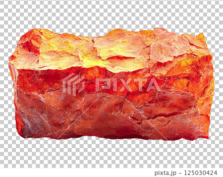 Fiery orange raw gemstone, rich texture, isolated on white.  Perfect for concepts of energy, power, earth, or raw materials. Ideal for geology, mining, or jewelry design projects. 125030424