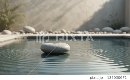 heart shaped stone rests peacefully in tranquil pool, creating ripples that evoke sense of love and harmony. 125030671
