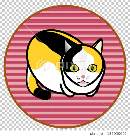 一隻花斑貓蜷縮起來往上看的插圖 一隻花斑貓蜷縮起來往上看的插圖 125030695