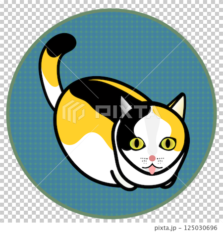 一隻花斑貓蜷縮起來往上看的插圖 一隻花斑貓蜷縮起來往上看的插圖 125030696