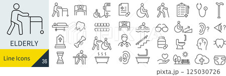 高齢者に関する線画アイコンセット 高齢者に関する線画アイコンセット 125030726