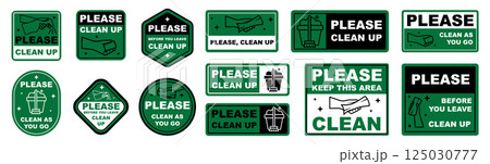 Clean As You Go Sign Set. Editable Hygiene Reminder Signboards with Icons and text clean up Clean As You Go Sign Set. Editable Hygiene Reminder Signboards with Icons and text clean up 125030777