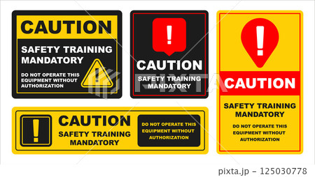 Caution Safety Training Mandatory Sign Set. Editable Warning Signboards with text editable. 125030778