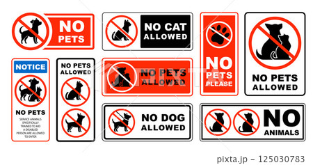 Editable No Pets Sign Vector Set of Warning Labels with Icons and Text 125030783