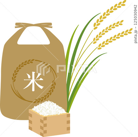 稲とお米のご飯イラスト米袋 125030942
