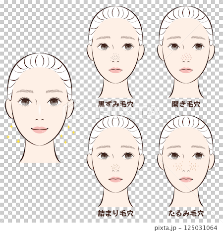 鼻毛孔困擾4種套裝 |皮膚鬆弛、阻塞、黑頭、毛孔粗大的插圖素材 鼻毛孔困擾4種套裝 |皮膚鬆弛、阻塞、黑頭、毛孔粗大的插圖素材 125031064