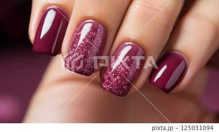A close-up of a womans hand with vibrant red nail polish, highlighting sophistication and elegance. Perfect for content related to beauty, fashion, manicure A close-up of a womans hand with vibrant red nail polish, highlighting sophistication and elegance. Perfect for content related to beauty, fashion, manicure 125031094