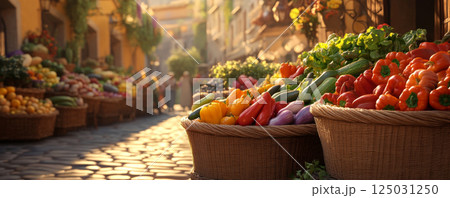 Fresh Vegetables in Baskets at Outdoor Market 125031250