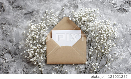 Elegant Floral Envelope with Blank Card on Stylish Background 125031285