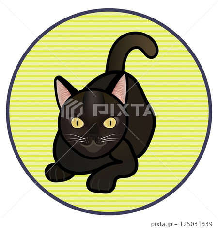 伏せをする黒猫イラスト 125031339