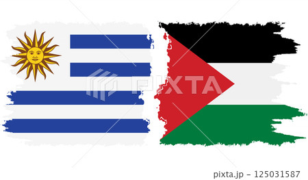 Palestine and Uruguay grunge flags connection vector 125031587