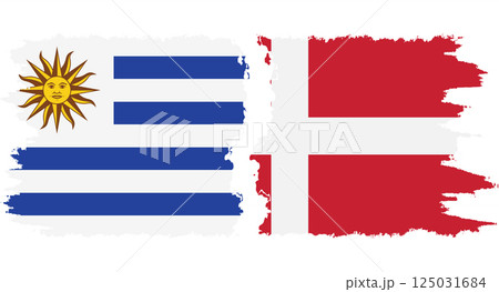 Denmark and Uruguay grunge flags connection vector 125031684