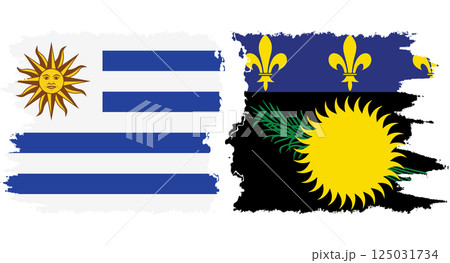 Guadeloupe and Uruguay grunge flags connection vector 125031734