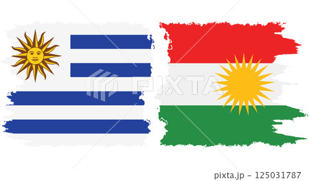 Kurdistan and Uruguay grunge flags connection vector 125031787