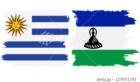 Lesotho and Uruguay grunge flags connection vector 125031793