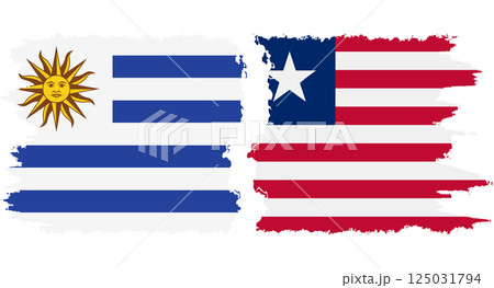 Liberia and Uruguay grunge flags connection vector 125031794