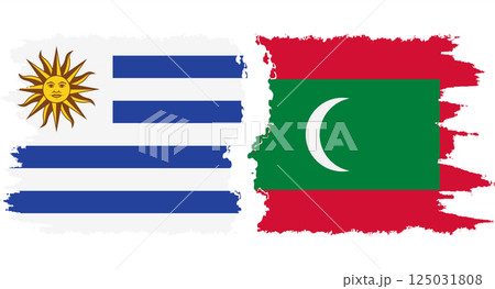 Maldives and Uruguay grunge flags connection vector 125031808
