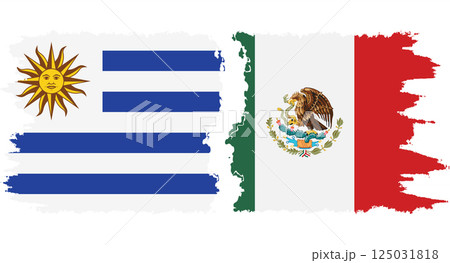 Mexico and Uruguay grunge flags connection vector 125031818