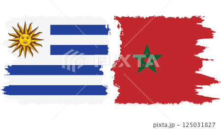 Morocco and Uruguay grunge flags connection vector Morocco and Uruguay grunge flags connection vector 125031827