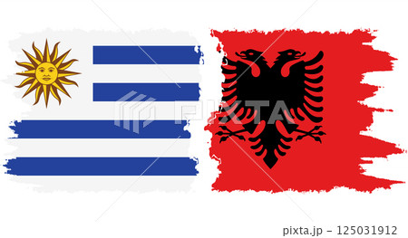 Albania and Uruguay grunge flags connection vector 125031912