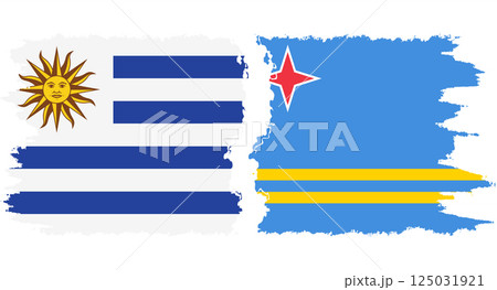 Aruba and Uruguay grunge flags connection vector Aruba and Uruguay grunge flags connection vector 125031921